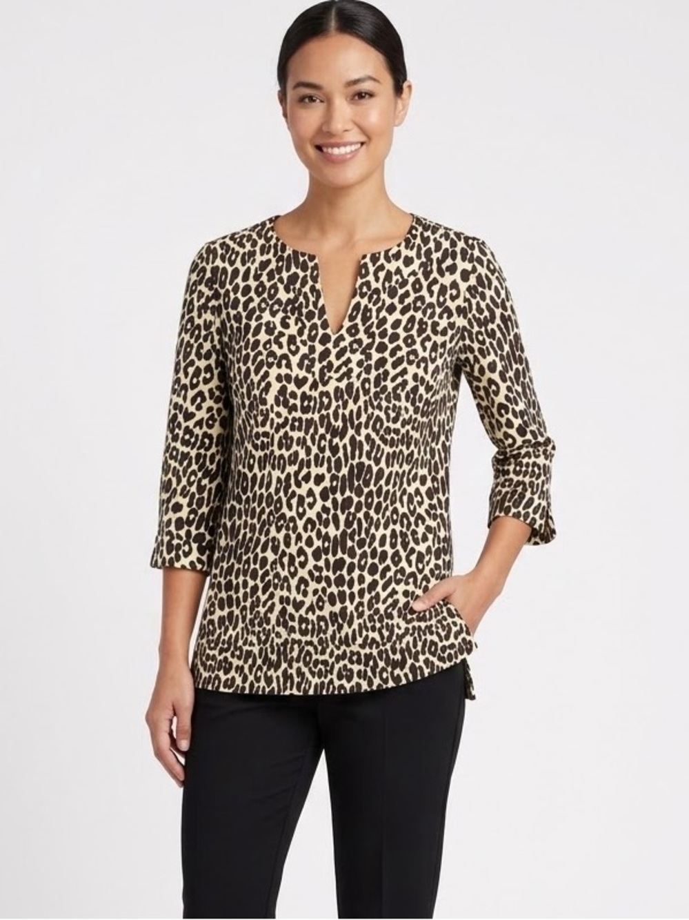 Jude Connally Jude Cloth Leopard Print Notch Neck Top Size Large